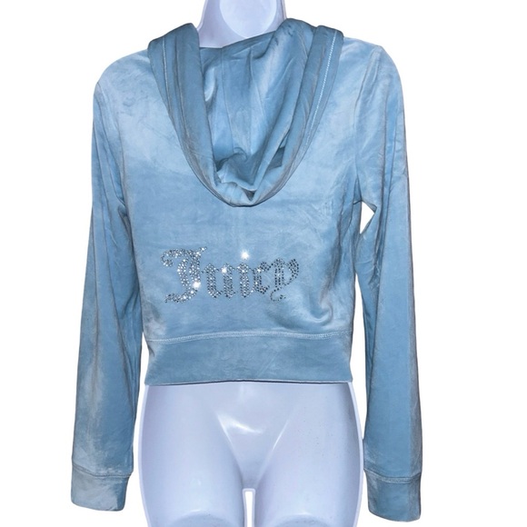 JUICY COUTURE OG FROSTED BLUE  RHINESTONE VELOUR ZIP UP CROPPED TRACKSUIT NWT - Picture 6 of 15
